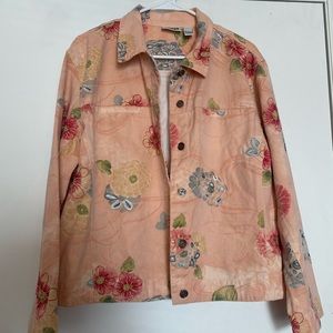 CHICOS DESIGN PINK FLORAL JACKET SIZE 3